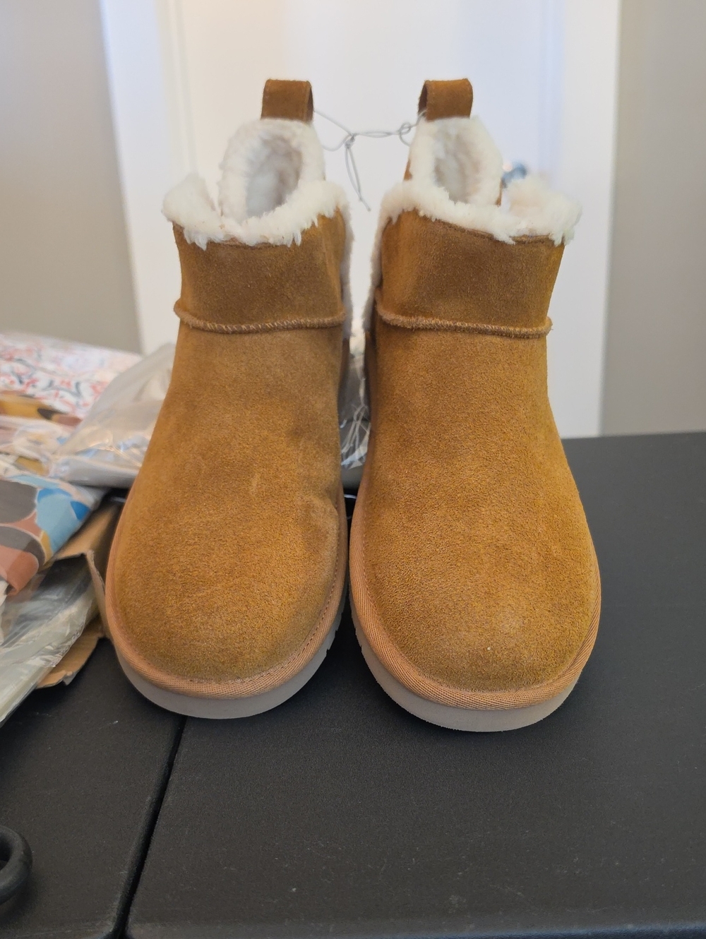 Koolaburra Chestnut Tan Faux-Shearling Ankle Boots